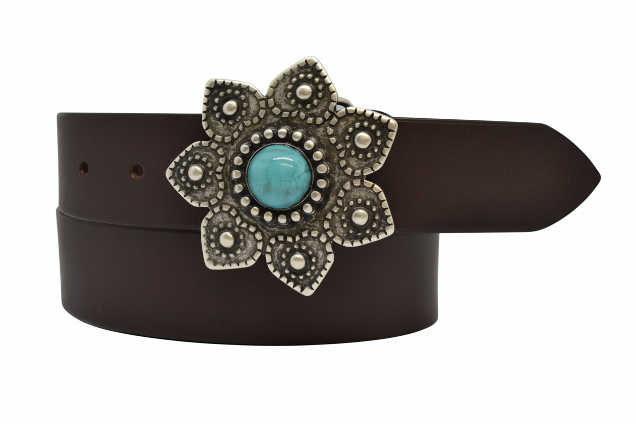 Leather Belt for Men and Women Flower Model 4 cm