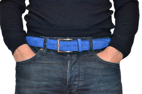 Cintura in Pelle Scamosciata Uomo con Fodera in Pelle di Vitello e Fibbia Nichel 3.5 cm
