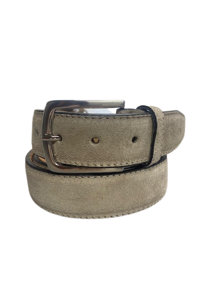 Cintura in Pelle Scamosciata Uomo con Fodera in Pelle di Vitello e Fibbia Nichel 3.5 cm