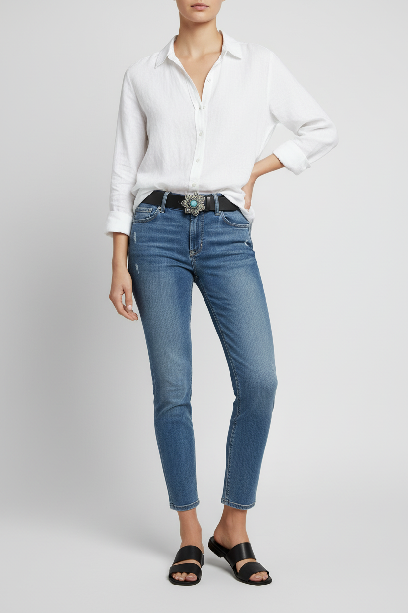 Leather Belt for Men and Women Flower Model 4 cm