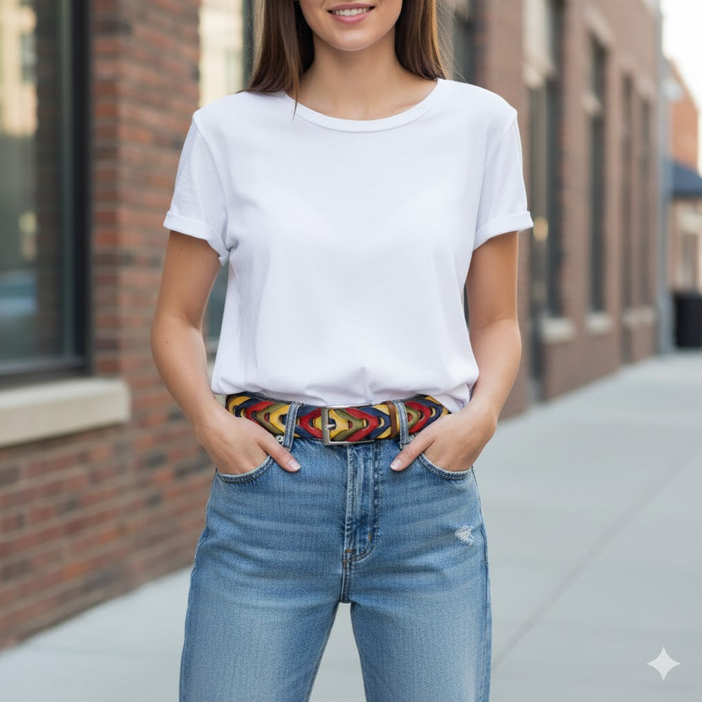 Man and Woman Hand Woven Belt, Pear Model 3.5 cm