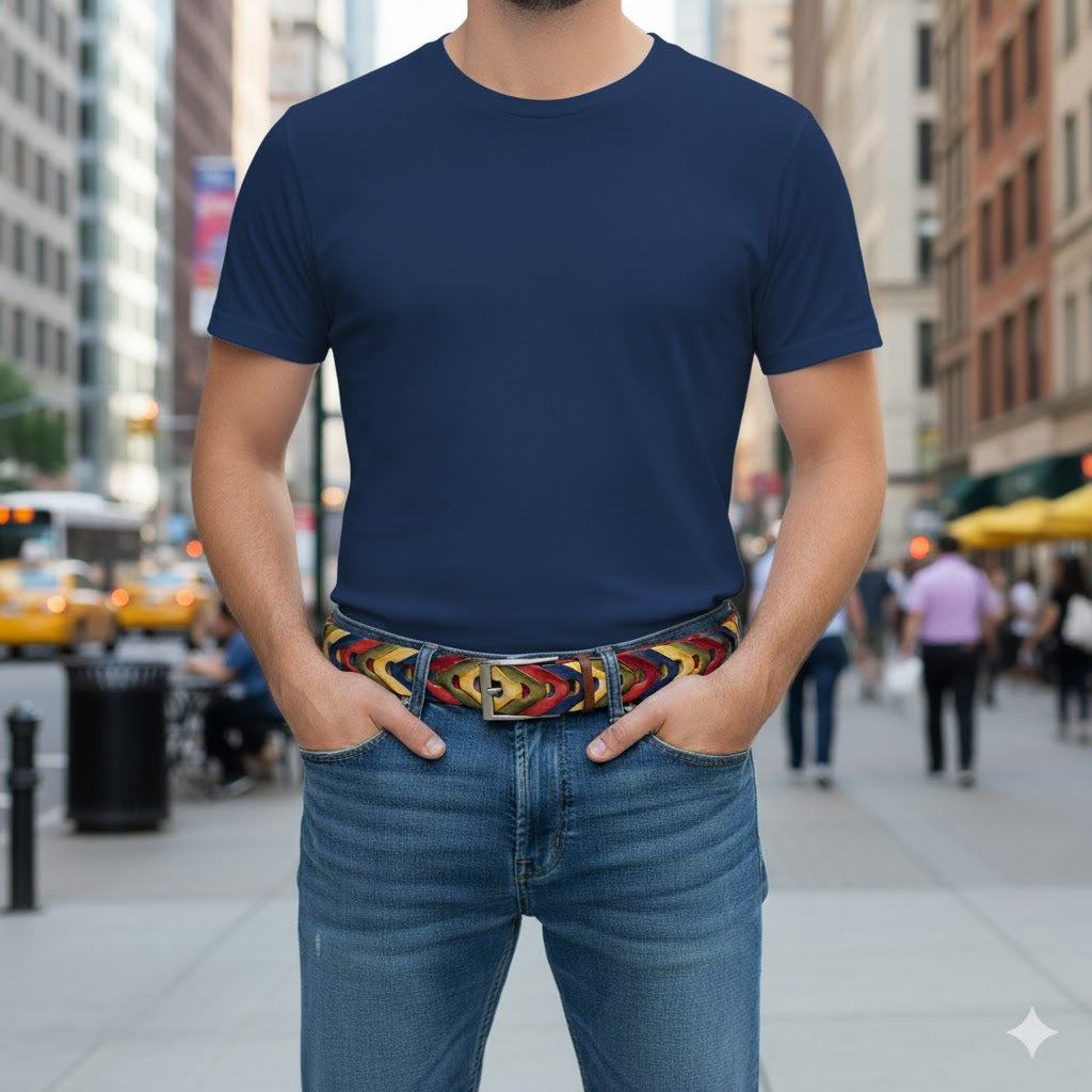 Man and Woman Hand Woven Belt, Pear Model 3.5 cm