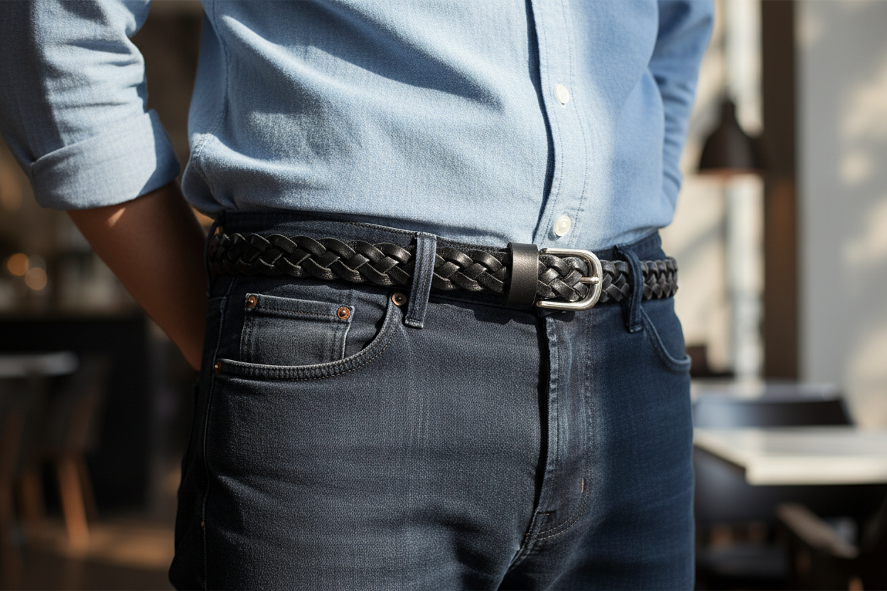 Hand Woven Leather Belt Woman Spiga Model cm 1.5